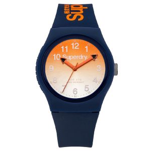Superdry Women’s Quartz Blue Silicone Strap Orange Dial 38mm Watch SYG198UO