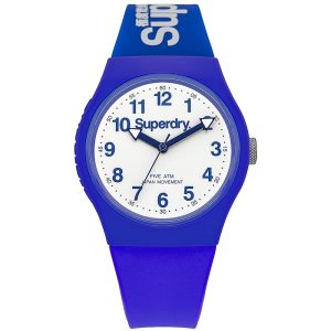 Superdry Unisex Quartz Blue Silicone Strap White Dial 38mm Watch SYG164U