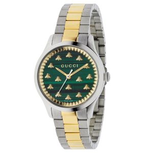 Gucci Women’s Swiss Made Quartz Two-tone Stainless Steel Green Dial 32mm Watch YA1265042