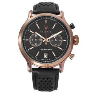 Maserati Men’s Quartz Black Leather Strap Black Dial 42mm Watch R8871638001