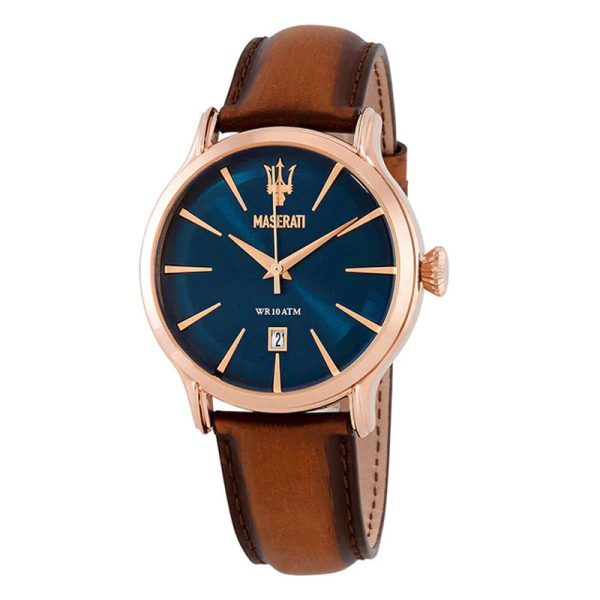 Maserati Men’s Quartz Brown Leather Strap Blue Dial 42mm Watch R8851118001