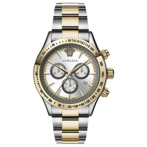 Versace Men’s Quartz Swiss Made Two Tone Stainless Steel Silver Dial 44mm Watch VEV700519