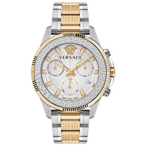 Versace Men’s Quartz Swiss Made Two Tone Stainless Steel Silver Dial 45mm Watch VE3J00522