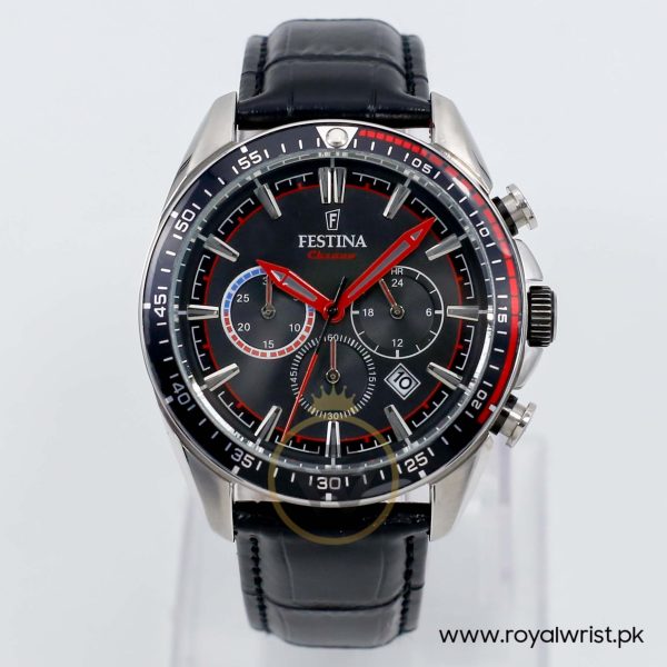 Festina Men’s Quartz Black Leather Strap Black Dial 44mm Watch F20377/6