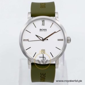Hugo Boss Men’s Quartz Olive Green Silicone Strap White Dial 42mm Watch 1512765/1