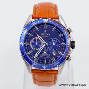 Festina Men’s Quartz Orange Leather Strap Blue Dial 44mm Watch F20377/7
