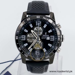 Festina Men’s Quartz Black Leather Strap Black Dial 45mm Watch F20339/2