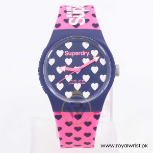Superdry Unisex Quartz Pink Silicone Strap Blue Dial 38mm Watch SYL168UP