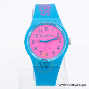 Superdry Unisex Quartz Blue Silicone Strap Pink Dial 38mm Watch SYG164AUP