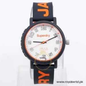Superdry Unisex Quartz Black Silicone Strap White Dial 39mm Watch SYG196OB