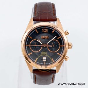 Hugo Boss Men’s Quartz Brown Leather Strap Black Dial 40mm Watch 1512746
