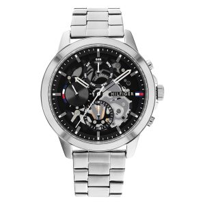 Tommy Hilfiger Men’s Quartz Silver Stainless Steel Black Dial 44mm Watch 1710477