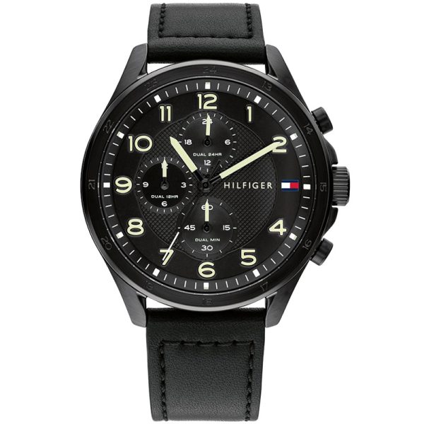 Tommy Hilfiger Men’s Quartz Black Leather Strap Black Dial 45mm Watch 1792004