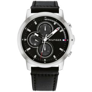 Tommy Hilfiger Men’s Quartz Black Leather Strap Black Dial 46mm Watch 1792052