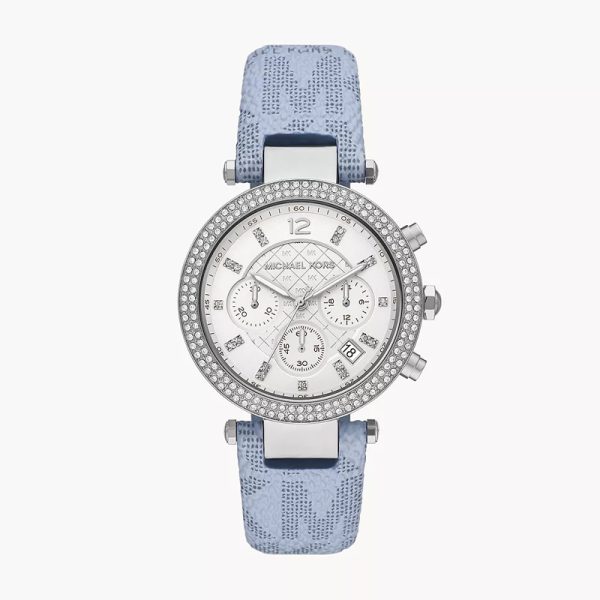 Michael Kors Women’s Quartz Sky Blue Leather Strap Silver Dial 39mm Watch MK6936