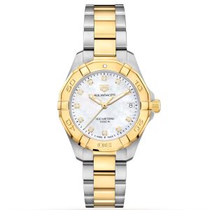 Tag Heuer Aquaracer Women’s Quartz Swiss Made Two Tone Stainless Steel Mother Of Pearl Dial 32mm Watch WBD1322.BB0320