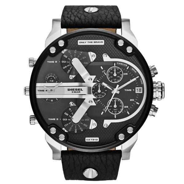 Diesel Men’s Quartz Black Leather Strap Black Dial 57mm Watch DZ7313