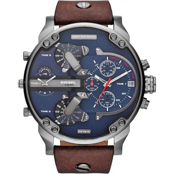 Diesel Men’s Quartz Brown Leather Strap Blue Dial 57mm Watch DZ7314