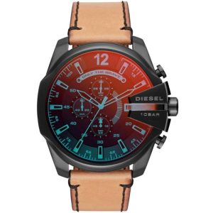 Diesel Men’s Quartz Light Brown Leather Strap Black Dial 51mm Watch DZ4476