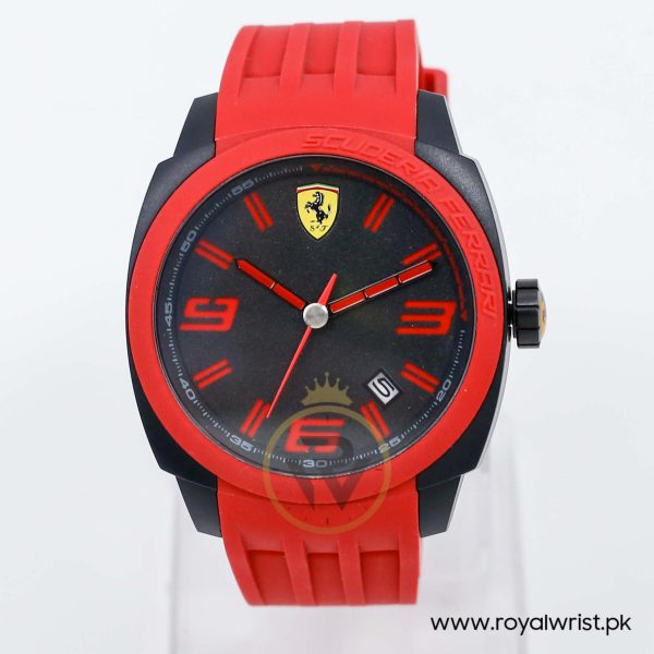 Ferrari Men’s Quartz Red Silicone Strap Black Dial 46mm Watch 830118