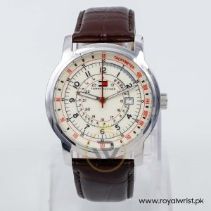 Tommy Hilfiger Men’s Quartz Dark Brown Leather Strap Off-White Dial 41mm Watch 1710052