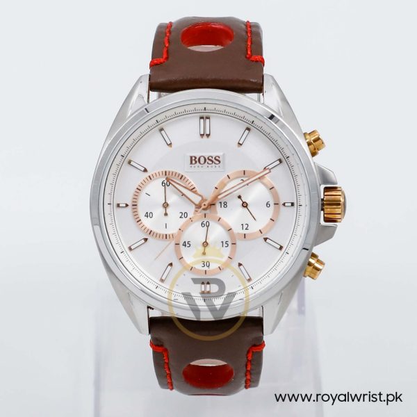 Hugo Boss Men’s Quartz Brown Leather Strap Silver Dial 44mm Watch 1512881/1