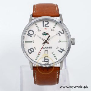 Lacoste Men’s Quartz Brown Leather Strap Off-White Dial 44mm Watch 2010498