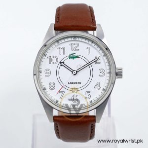 Lacoste Men’s Quartz Brown Leather Strap White Dial 43mm Watch 2010623