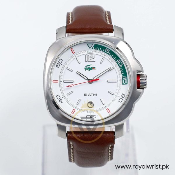 Lacoste Men’s Quartz Brown Leather Strap White Dial 42mm Watch 291140128