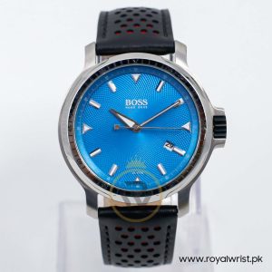 Hugo Boss Men’s Quartz Black Leather Strap Sky Blue Dial 43mm Watch 1512099/1