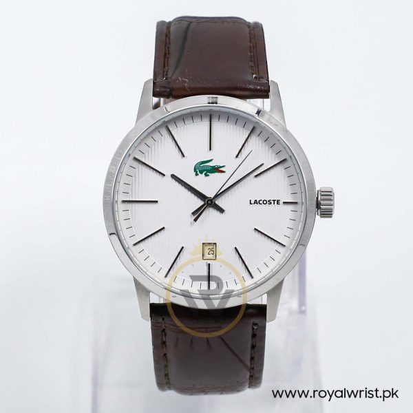 Lacoste Men’s Quartz Dark Brown Leather Strap White Dial 40mm Watch 2010465