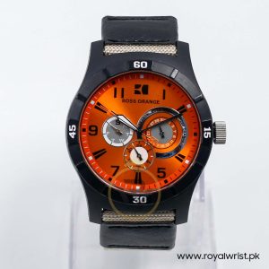 Hugo Boss Men’s Quartz Sand Nylon Strap Orange Dial 44mm Watch 1512537