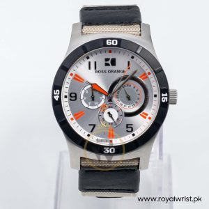Hugo Boss Men’s Quartz Sand Nylon Strap Silver Dial 44mm Watch 1512538/1
