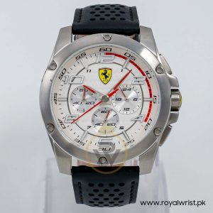 Ferrari Men’s Quartz Black Leather Strap White Dial 46mm Watch 830090