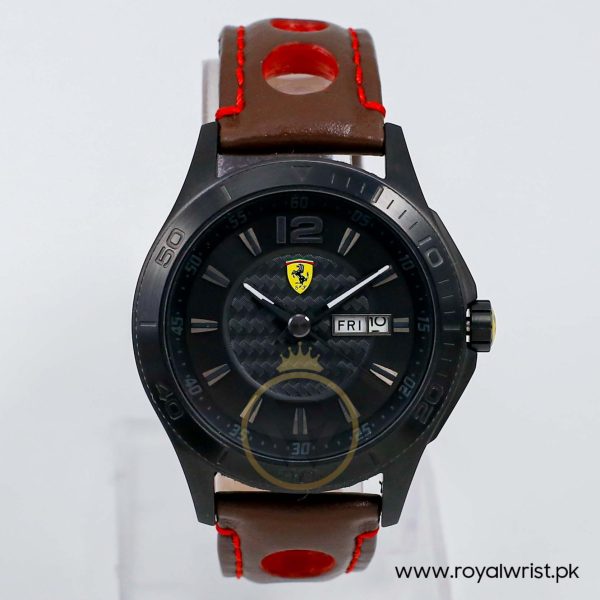 Ferrari Men’s Quartz Brown Leather Strap Black Dial 43mm Watch 830093/1