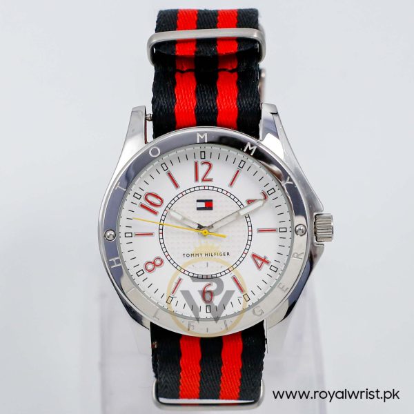 Tommy Hilfiger Women’s Quartz Black & Red Nylon Strap White Dial 40mm Watch 1780799