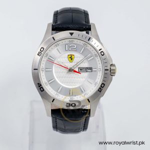 Ferrari Men’s Quartz Black Leather Strap Silver Dial 43mm Watch 0830092/1