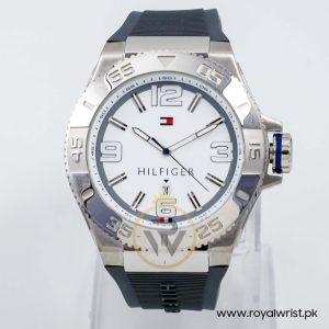 Tommy Hilfiger Men’s Quartz Grey Silicone Strap White Dial 48mm Watch 1791035