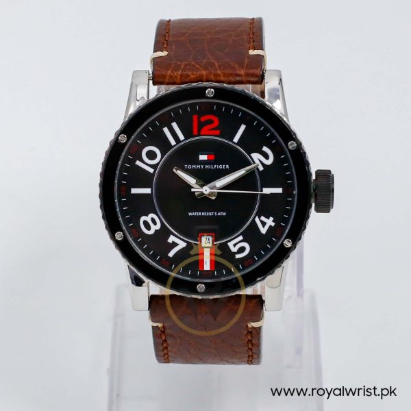 Tommy Hilfiger Men’s Quartz Brown Leather Strap Black Dial 44mm Watch 1790676/1