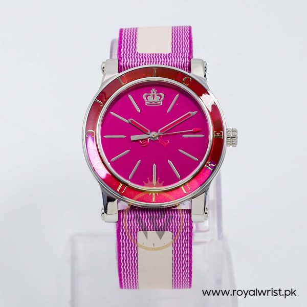 Juicy Couture Women’s Quartz Purple & White Nylon Strap Pink Dial 38mm Watch 1900839