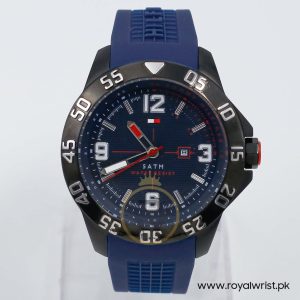 Tommy Hilfiger Men’s Quartz Navy Blue Silicone Strap Black Dial 46mm Watch 1790984