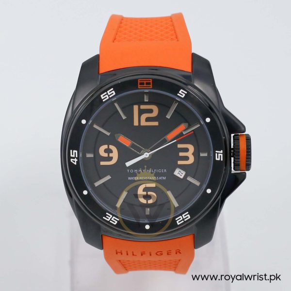 Tommy Hilfiger Men’s Quartz Orange Silicone Strap Black Dial 46mm Watch 1790709