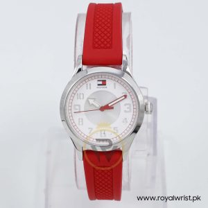 Tommy Hilfiger Women’s Quartz Red Silicone Strap Silver Sunray Dial 30mm Watch 1781135/1