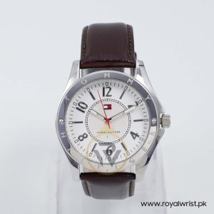 Tommy Hilfiger Men’s Quartz Dark Brown Leather Strap White Dial 40mm Watch 1780798