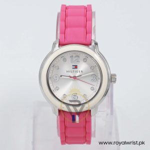 Tommy Hilfiger Women’s Quartz Pink Silicone Strap Silver Sunray Dial 36mm Watch 1781419