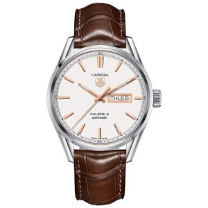 Tag Heuer Carrera Men’s Automatic Swiss Made Brown Leather Strap Grey Dial 41mm Watch WAR201D.FC6291