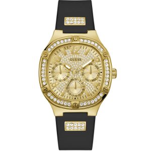 Guess Women’s Quartz Black Silicone Strap Gold Dial 40mm Watch GW0619L2