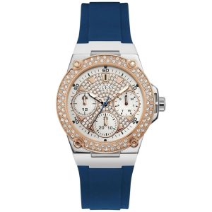 Guess Women’s Quartz Blue Silicone Strap Rose Gold & White Dial 39mm Watch W1291L2