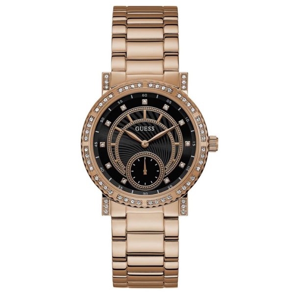 Guess Women’s Quartz Rose Gold Stainless Steel Black Dial 38mm Watch W1006L2