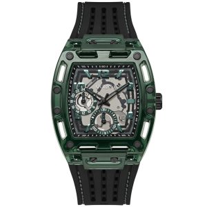 Guess Men’s Quartz Black Silicone Strap Black & Green Dial 42mm Watch GW0499G7